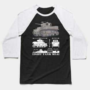 M5A1 Light Tank American WW2 Tanks Infographic Diagram Gift Baseball T-Shirt